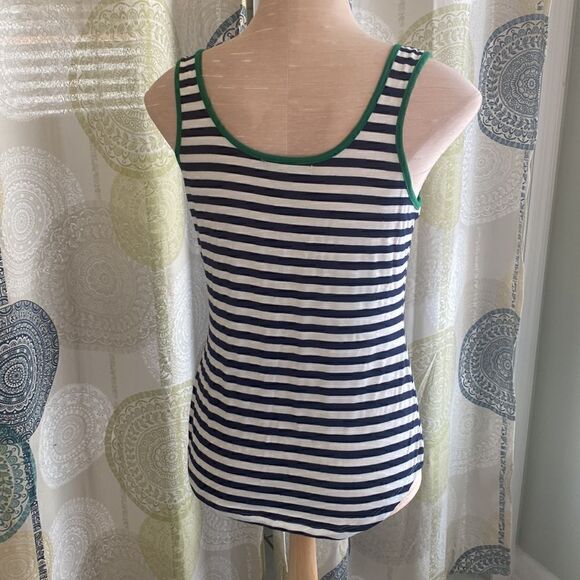 Green Envelope. White & Navy striped tank with green trim. Stretch material. S. - Picture 3 of 4